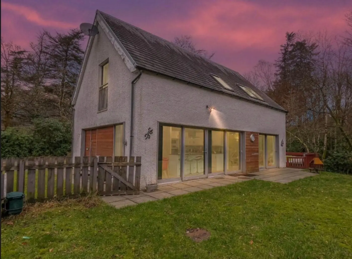 New build, back elevation at dusk